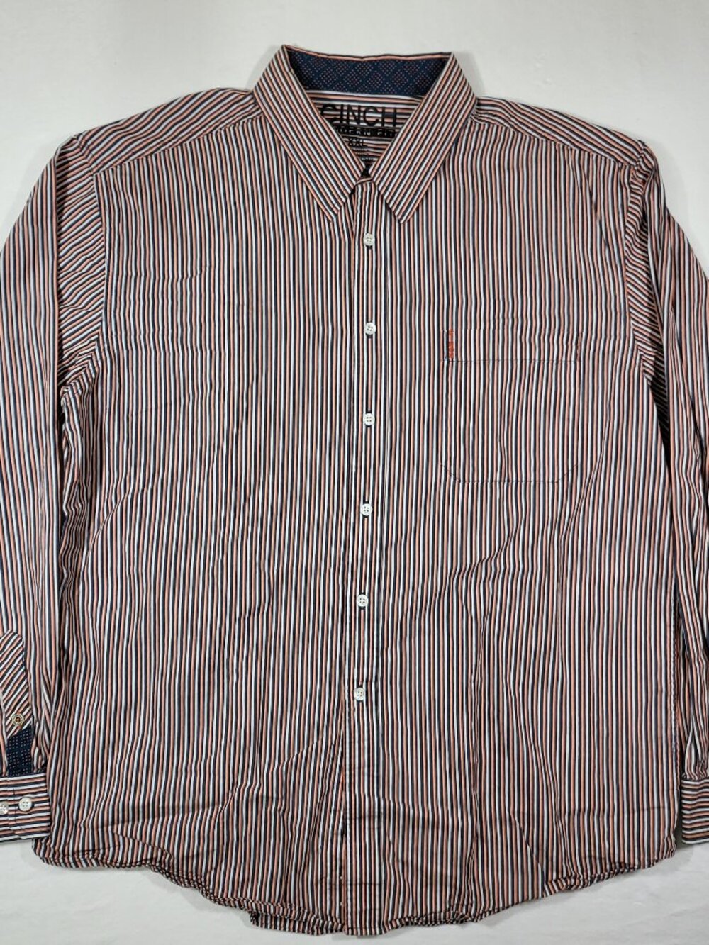 CINCH Modern Fit Mens XXL Long Sleeve Button Up Stripe Shirt Black Orange White